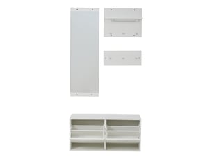 Vestiaire d'entrée complet, ensemble meuble d'entrée 4 pièces avec miroir et meuble à chaussures, style scandinave moderne 90x30x41.5cm, blanc