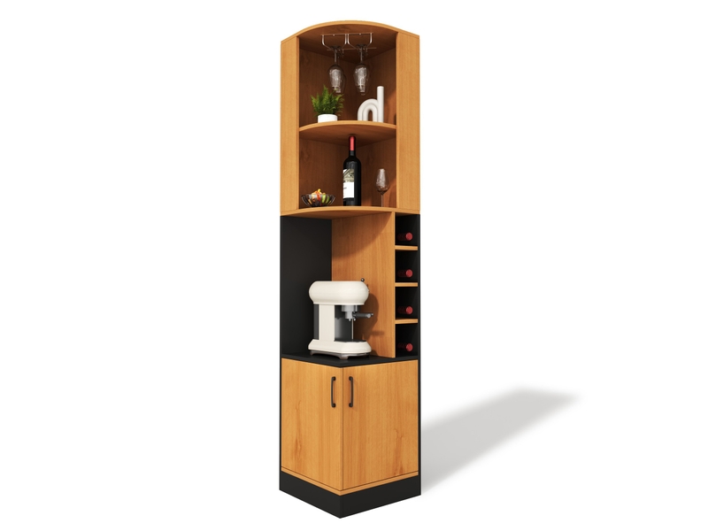 Meuble d’angle pour vin na 40×40×182 cm avec porte-verres, casier à vin et portes d’armoire - Conforama A