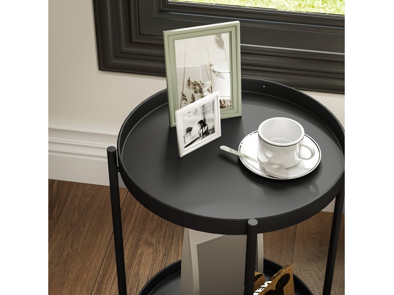  Table d'appoint ronde 44x44x56 cm à 2 niveaux métal noir  - Conforama D