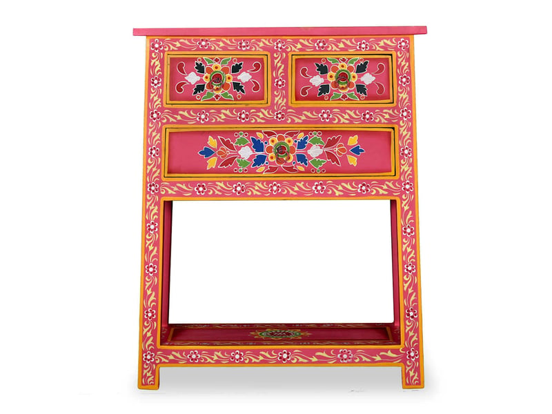 Buffet salon, buffet de rangement avec tiroirs bois massif de manguier peinture rose - Conforama D