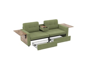 Canapé droit convertible OKWISH 2 places Tissu vert avec coffre de rangement