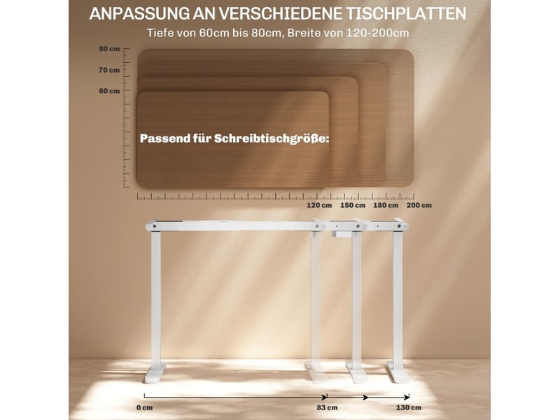  Piètement de bureau électrique réglable blanc en acier, double moteur et 3 mémoires, sans plateau de bureau  - Conforama C