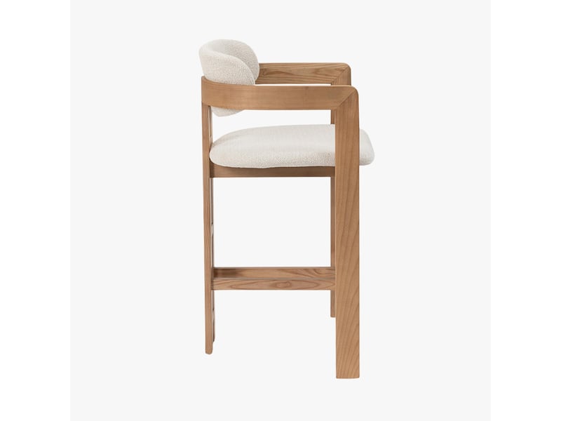  Tabouret en tissu beige pieds en chêne massif clair  - Conforama E