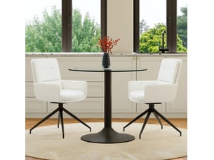 Ensemble table ronde diamètre 85 cm avec 2 fauteuils pivotants – transparent, blanc et noir – style chic