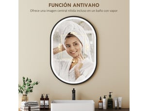 Miroir de salle de bain avec lumière led 60x90 cm, ovale noir, antibuée, luminosité réglable 3 couleurs, pour salle de bain moderne