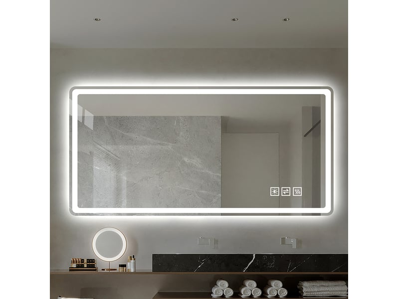  Miroir de salle de bains led 100x60 cm argenté antibuée et réglable  - Conforama D