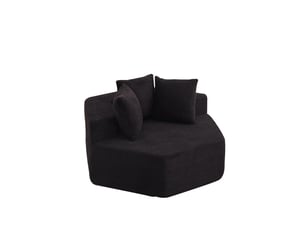 Fauteuil simple - 122x138x76cm - modulable en chenille bouclée avec 3 coussins & ressorts ensachés - noir