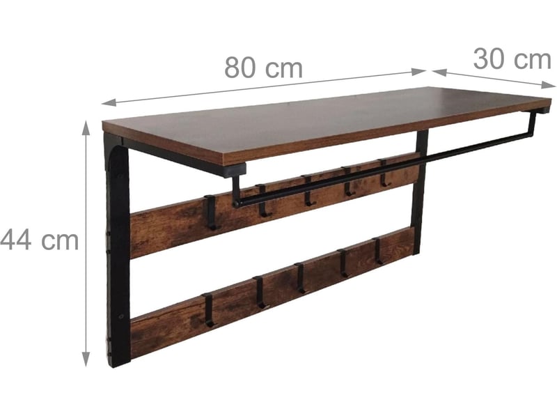 Porte-manteau mural avec étagère et 10 crochets pour couloir 42 x 80 x 30 cm en mdf noir 13_0018773  - Conforama B