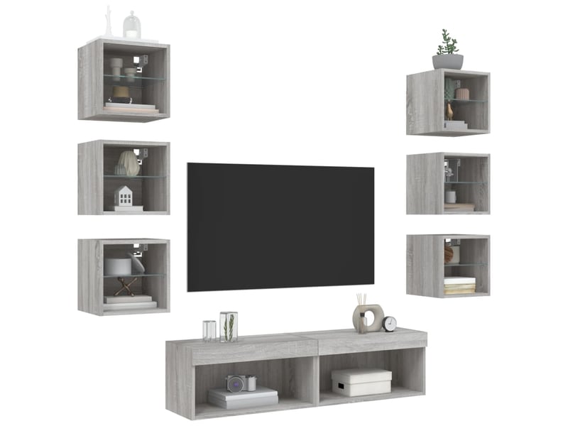  Unités murales tv avec led 8 pcs gris sonoma bois d'ingénierie  - Conforama D