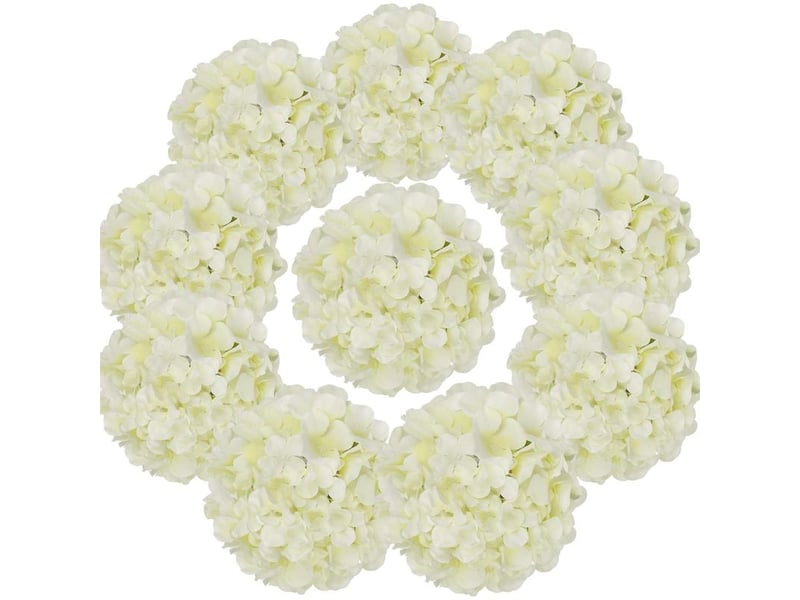  Têtes d'hortensias en soie, fleurs artificielles avec tiges, pour décoration de maison et de mariage, lot de 10 (ivoire)-aquaforge  - Conforama A