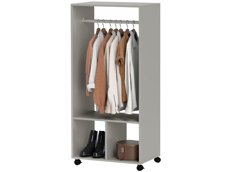  Armoire avec étagères, 2 niches de penderie, 4 roulettes pivotantes, dimensions 60 x 40 x 128 cm (l x l x h), grise  - Conforama B
