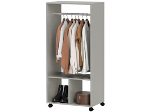 Armoire avec étagères, 2 niches de penderie, 4 roulettes pivotantes, dimensions 60 x 40 x 128 cm (l x l x h), grise
