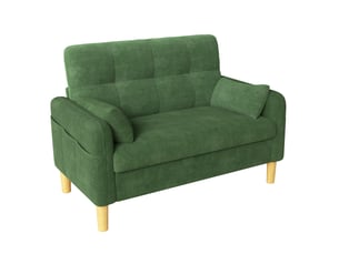Canapé 2 places 119x78x85 cm avec coussins moelleux et poche latérale de rangement, tissu chenille pour salon et chambre - vert