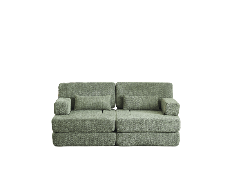 Canapé-lit modulable 1 place en chenille – vert – pliant 2 en 1 avec dossier haut et structure en fer - Conforama B