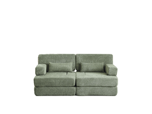 Canapé-lit modulable 1 place en chenille – vert – pliant 2 en 1 avec dossier haut et structure en fer