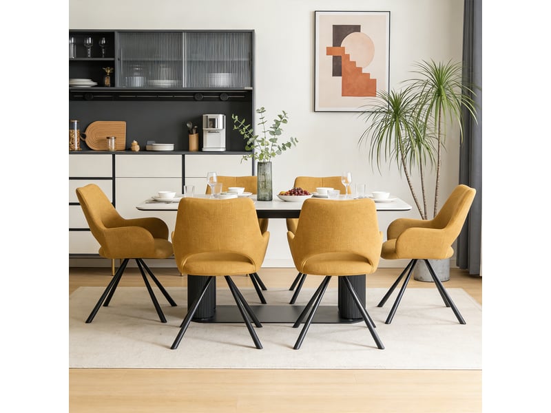  Lot de 6 chaise de salle à manger avec accoudoirs, pieds métal, jaune  - Conforama C