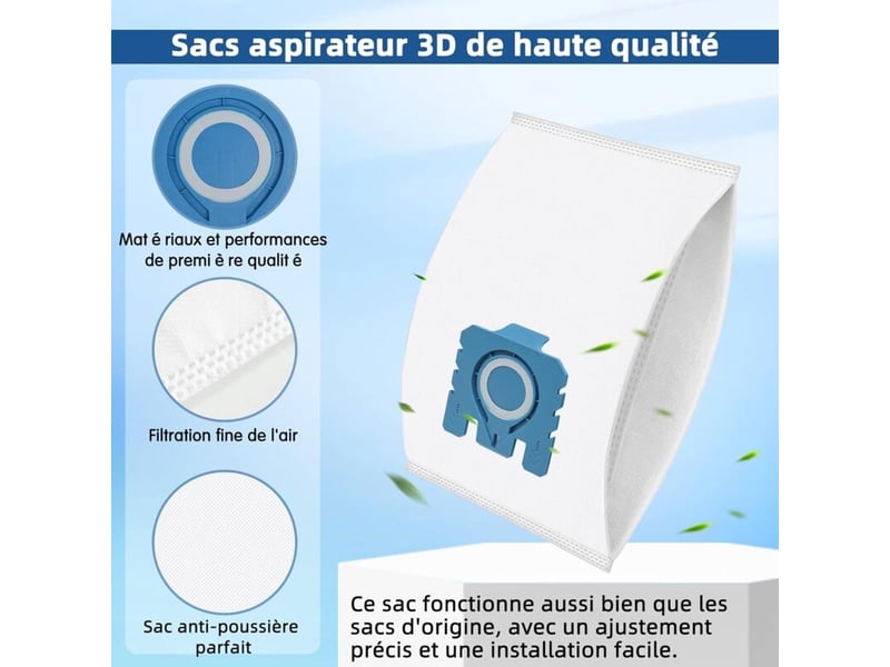  Lot de 12 sacs à poussière pure gn 3d compatibles avec les aspirateurs miele hyclean gn classic c1 complete c2 complete c3  - Conforama B