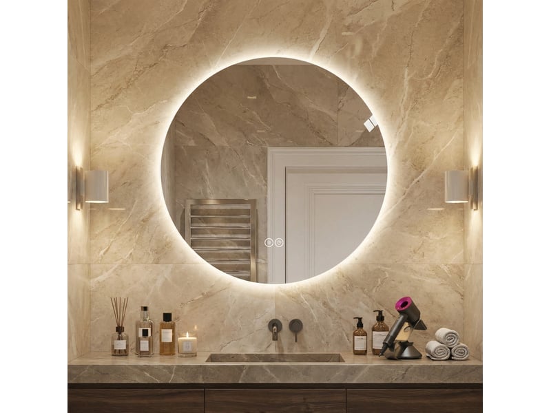  Miroir led rond de salle de bain 80x80x3 cm anti-buée argenté  - Conforama B