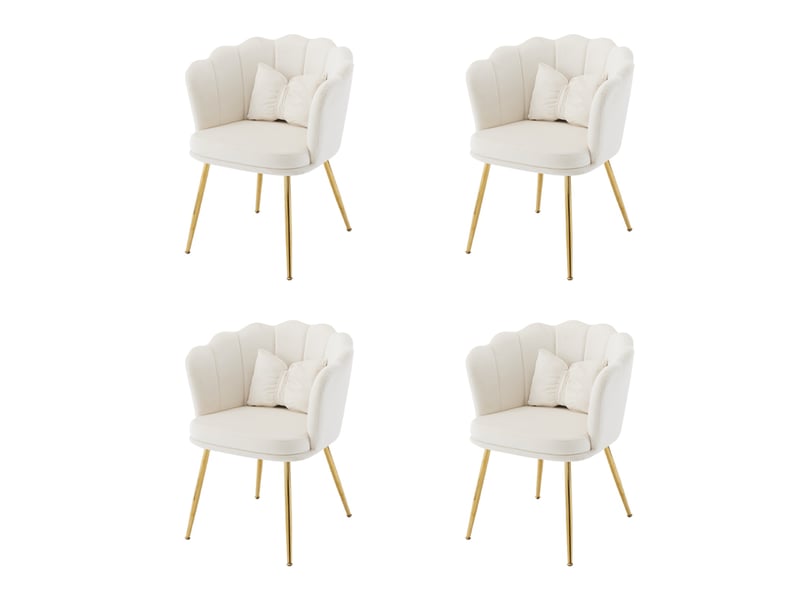  Lot de 4 chaises de salle à manger 58x63x77cm – avec pieds dorés - coussin papillon velours - beige  - Conforama A