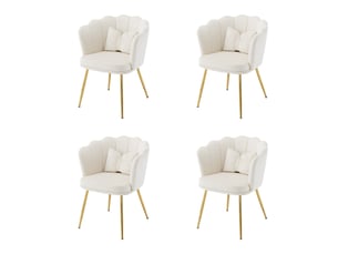 Lot de 4 chaises de salle à manger 58x63x77cm – avec pieds dorés - coussin papillon velours - beige