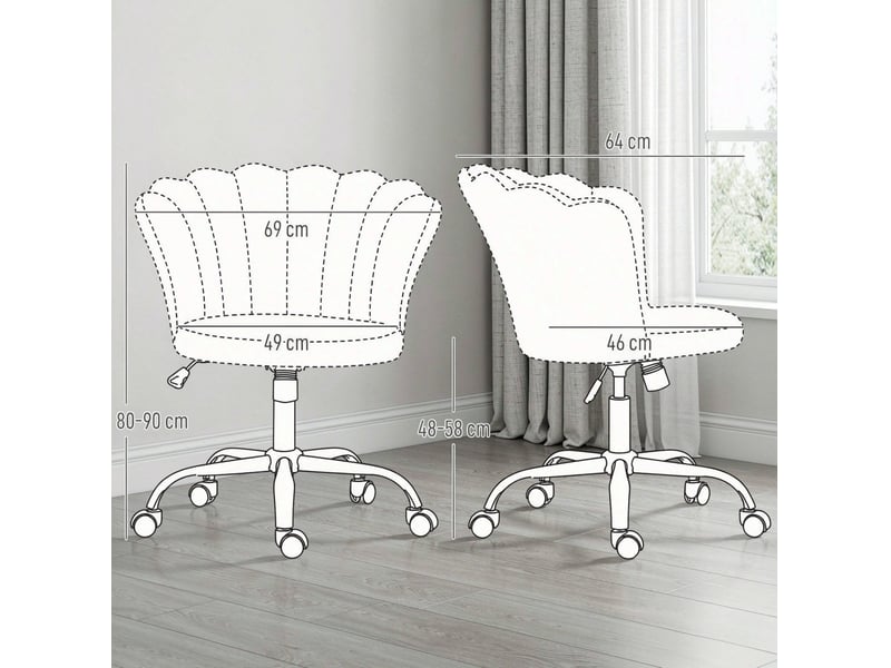  Fauteuil de bureau 69x64 cm réglable en hauteur velours rose  - Conforama E