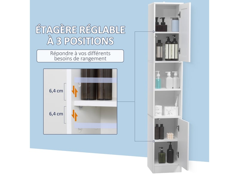  Colonne de salle de bain haute 30 x 28 x 170 cm miroir étagères réglables design épuré en panneau de particules blanc 21_0001925  - Conforama D