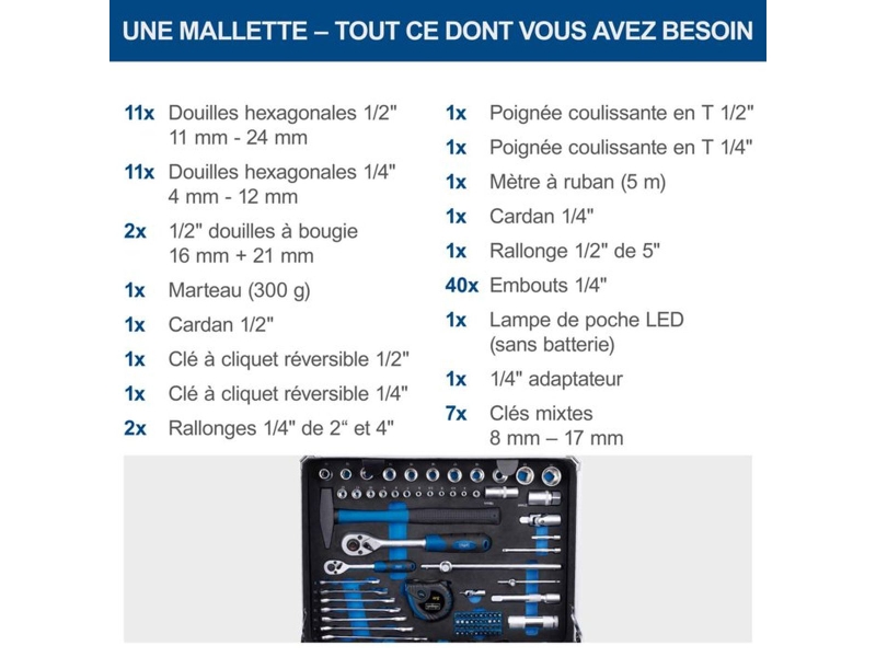  Coffret outils scheppach tb200 141 pieces chrome vanadium aluminium noir verrouillable 5909330900 - Conforama D