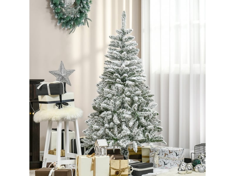  Sapin de noël enneigé de 150 cm de haut, avec 358 branches ignifugées et un socle en acier, vert  - Conforama B