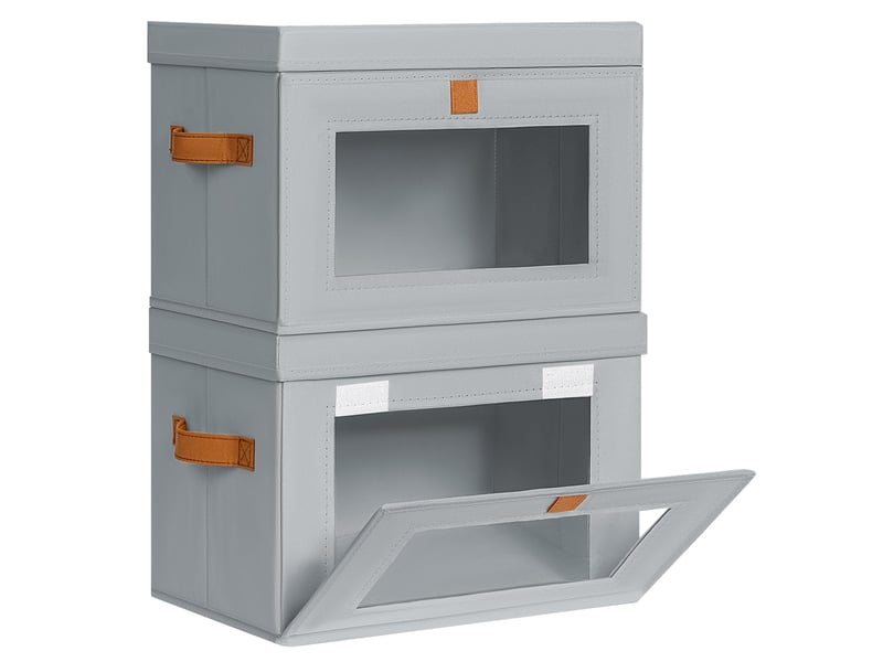  Lot de 2 bacs de rangement pliables en toile oxford gris avec fenêtre – organiseur pour vêtements et dressing  - Conforama A