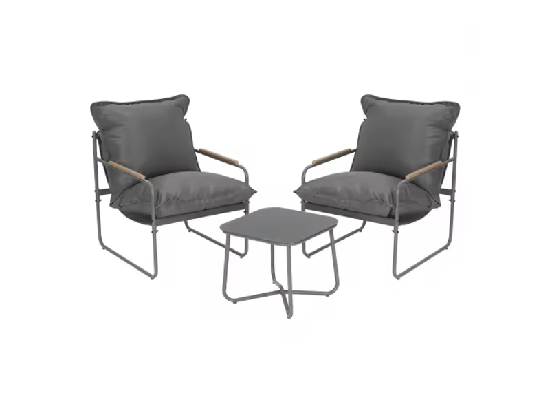  Salon de jardin,45x45x40,5 cm,2 chaises avec table,métal verre,gris  - Conforama A