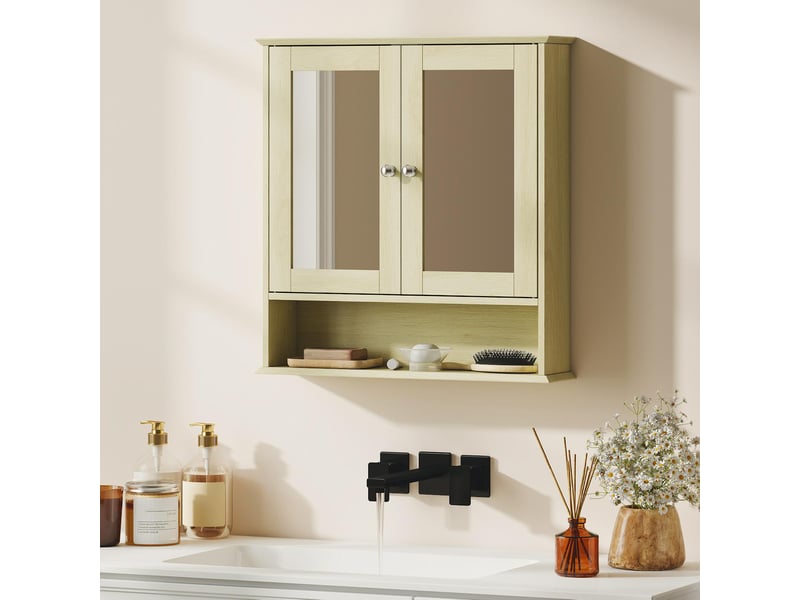  Armoire murale de salle de bain en mdf avec miroir coloris bois naturel 56x13x58 cm  - Conforama B