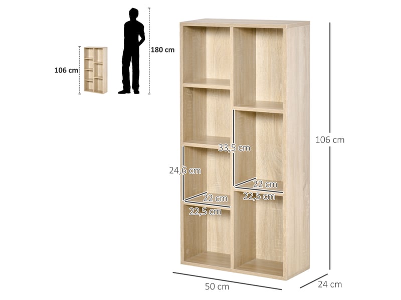  Meuble de rangement bibliothèque étagère 7 cubes pour intérieur, salon, chambre - 50l x 24p x 106h cm, bois naturel  - Conforama E