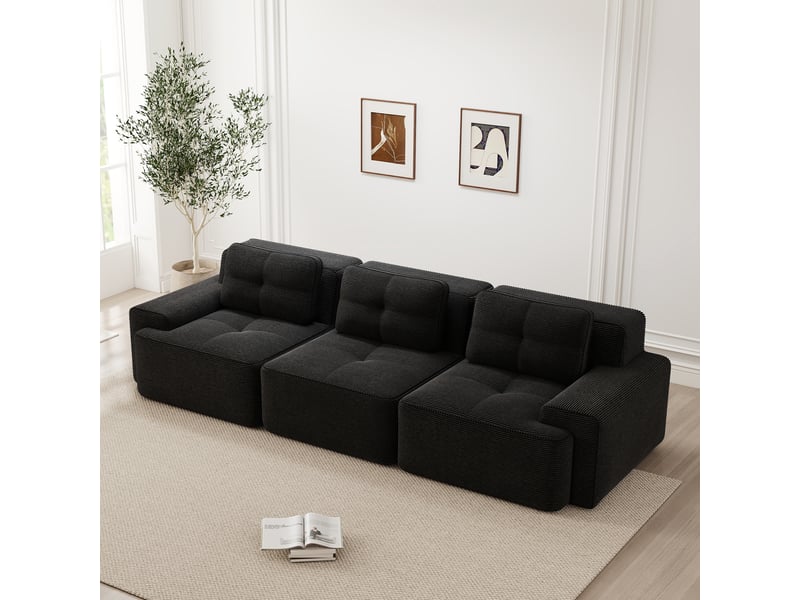  Canapé d'angle, canapé modulable – 3 places, en velours tricoté, sans montage, noir, sans cadre, style cloud  - Conforama A