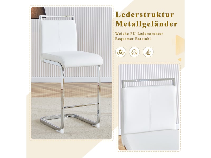  Lot de 2 tabourets de bar en similicuir blanc, pieds en métal argenté W3658P368093 - Conforama E