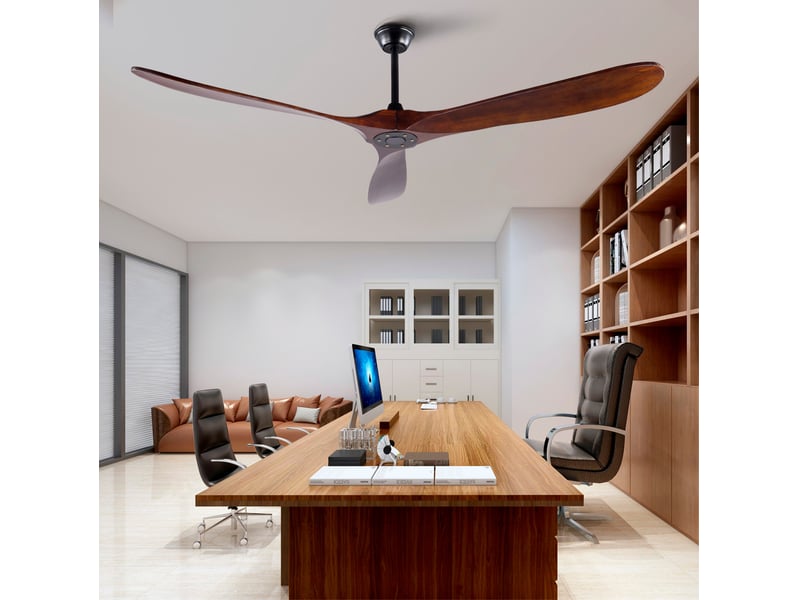 Ventilateur de plafond 177x177 cm sans éclairage, noir et noyer, 6 vitesses - Conforama E