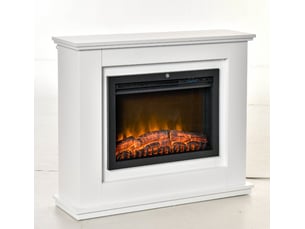 Cheminée électrique sur pied blanche en mdf, chauffage 1000 à 2000 w, télécommande et minuterie