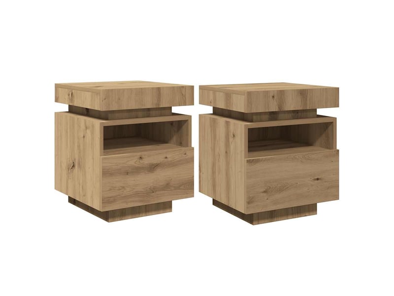  Lot de 2 tables de chevet - cabinet de chevet - table de nuit avec lumières led chêne artisanal  - Conforama C