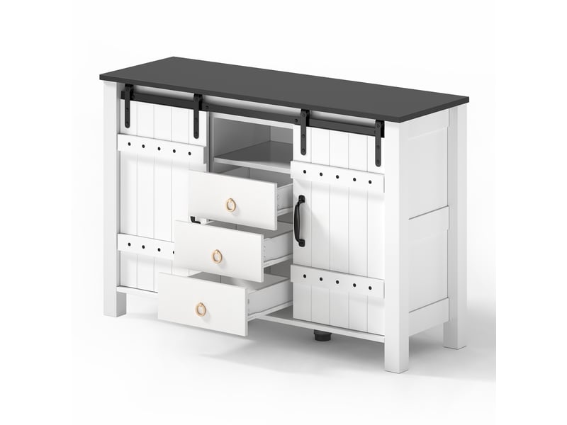 Buffet bahut salle à manger enfilade bois rustique meuble de rangement cuisine portes coulissantes et 3 tiroirs - Conforama R