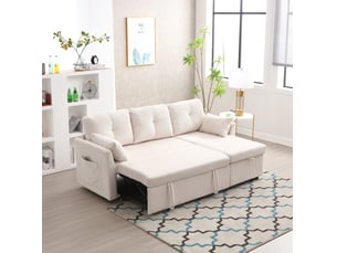 Canapé d'angle réversible convertible <strong>WISHDOR</strong> <strong></strong> 3 places Velours côtelé beige avec coffre de rangement