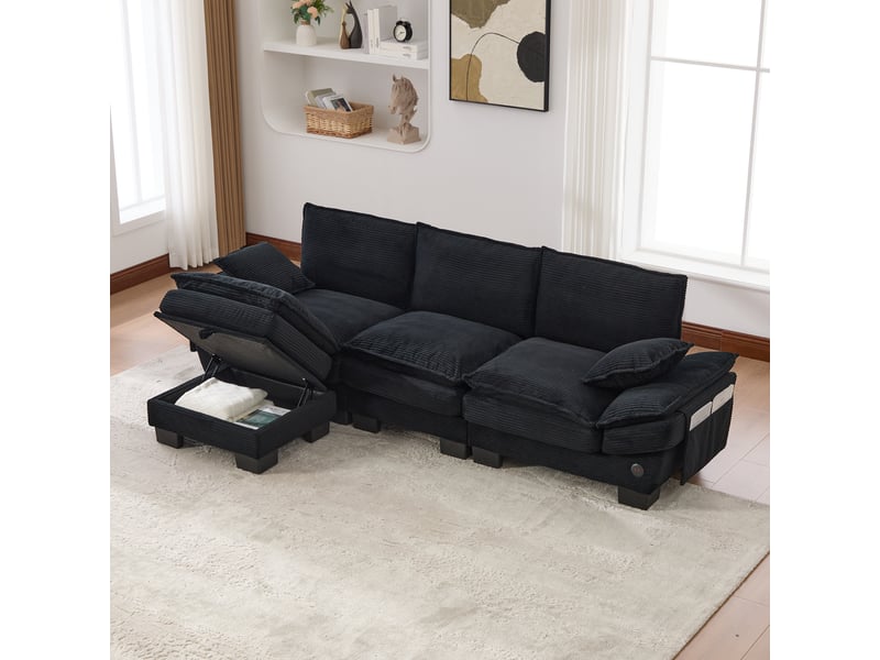  Canapé d'angle réversible fixe 3 places tissu noir  - Conforama D