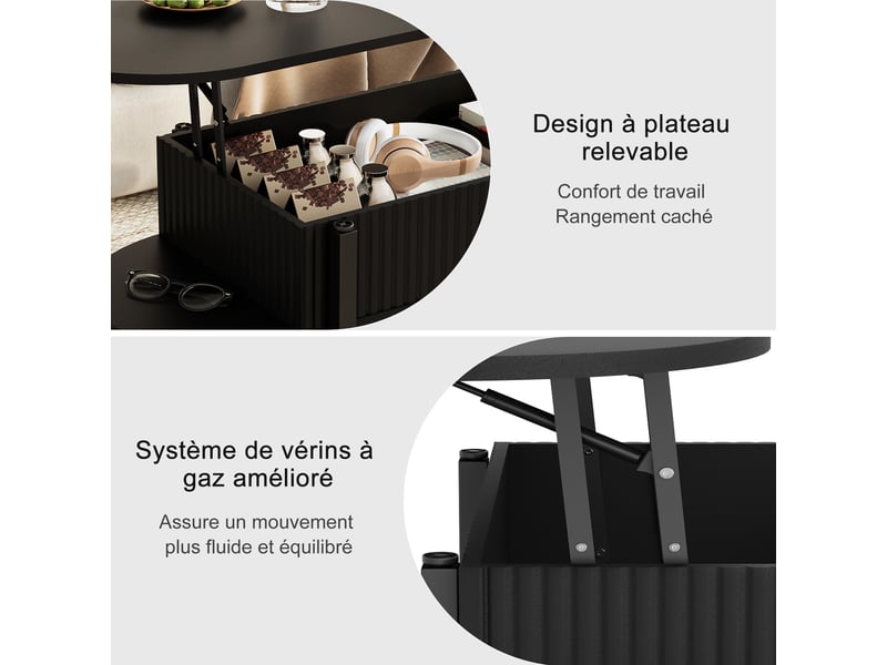  Table basse relevable 106x45x50-63 cm avec rangement multicouche, table de salon et d’appoint, pour salon, métal noir  - Conforama E