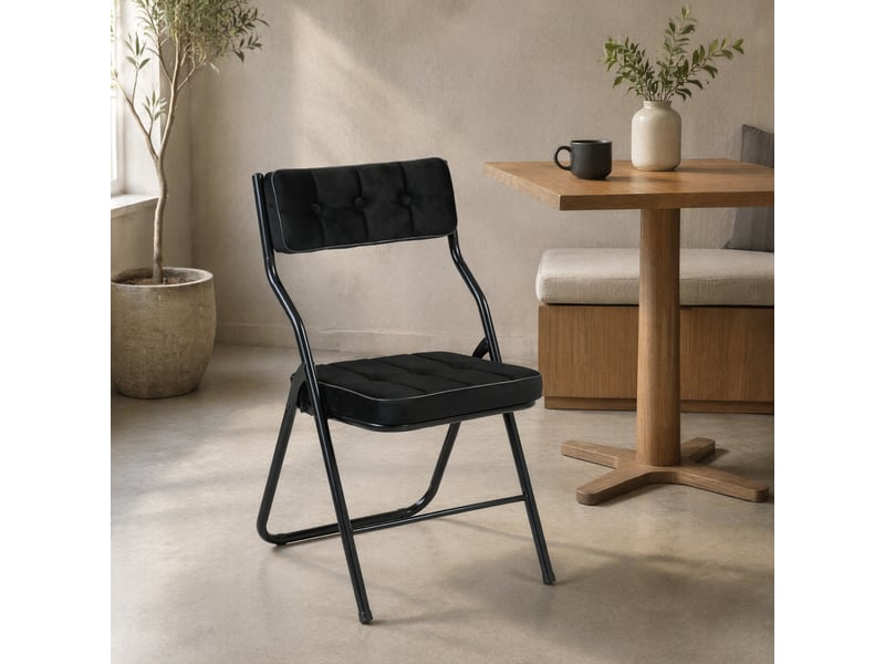  Lot de 2 chaises pliantes de salle à manger en velours noir  - Conforama D