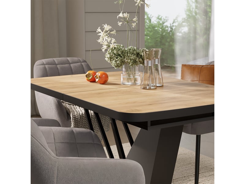  Vicco ensemble de table à manger, chêne de force dorénoir, 120x80cm avec 4 chaises de salle à manger  - Conforama D