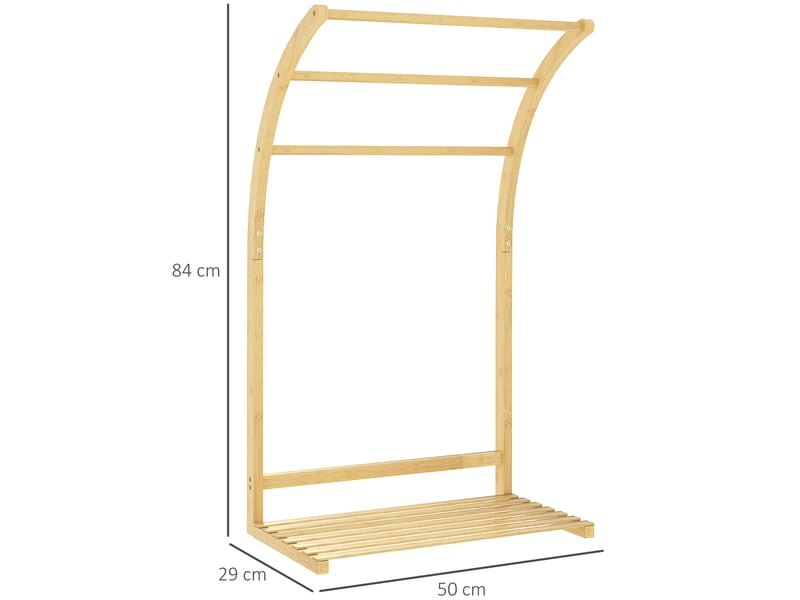 Porte-serviettes en bambou 3 barres avec étagère de rangement, pour la salle de bains et la buanderie, finition naturel - Conforama C
