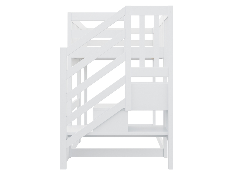  Lit mezzanine 90 × 200 cm avec escalier de rangement et led, blanc  - Conforama E