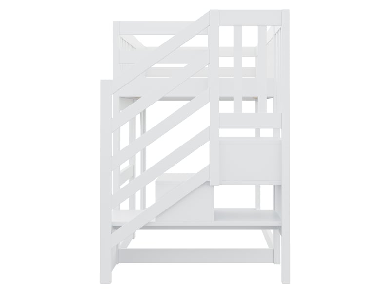  Lit mezzanine 90 × 200 cm avec escalier de rangement et led, blanc  - Conforama E