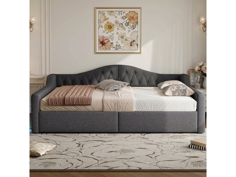  Lit de jour 140x200 avec rangement et éclairage led, lit banquette gris  - Conforama D