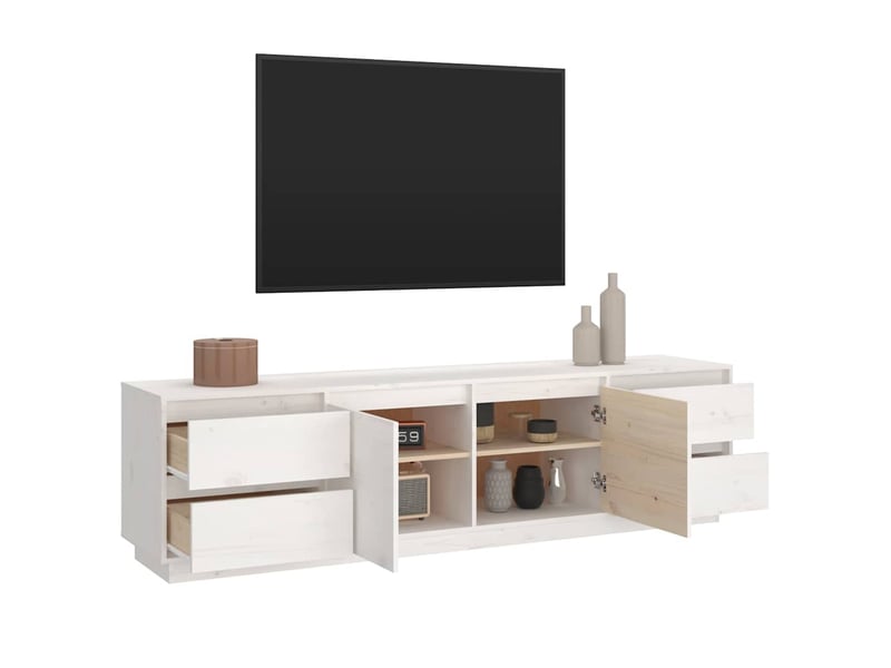  Meuble tv - banc tv - meuble de rangement blanc 176x37x47,5 cm bois de pin massif  - Conforama E