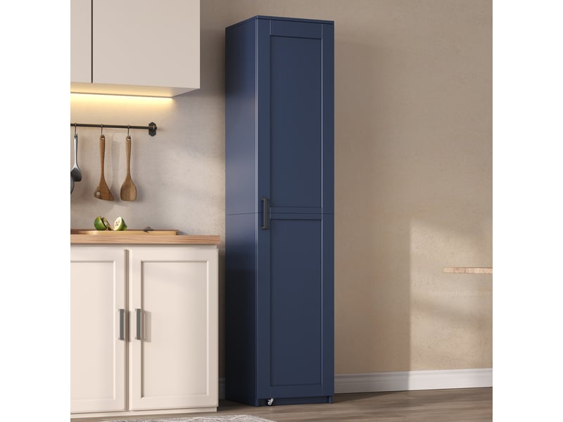 Armoire de cuisine haute bleue, meuble de rangement étroit 40x40 cm avec étagères réglables, hauteur 183 cm pour salon et salle de bain. - Conforama B