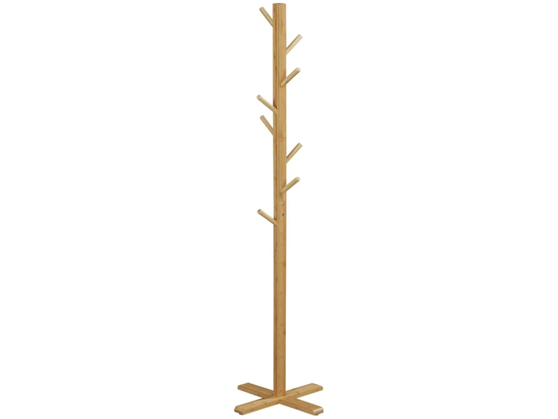  Porte manteaux sur pied 49,5 x 49,5 x 178 cm en bambou avec 8 crochets, pour entrée et chambre, naturel et fonctionnel  - Conforama A